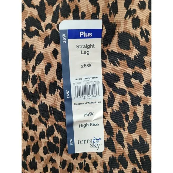 Leopard Print Jeans Womens Plus 26W Straight Leg Stretch Denim 5 Pocket Mob Wife - Picture 7 of 14
